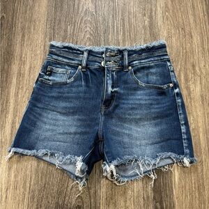 KanCan Dark Blue Frayed Jean Shorts